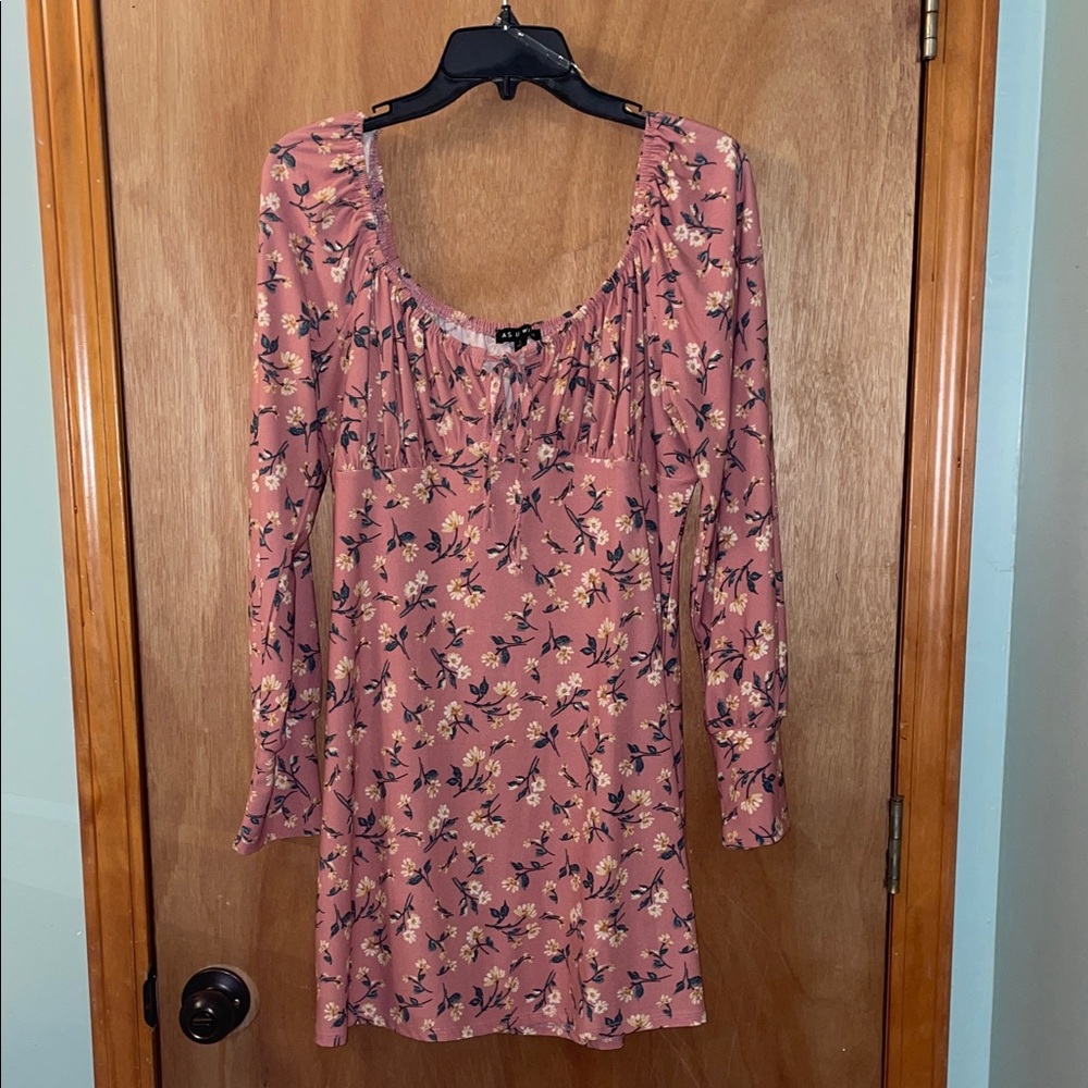 As U Wish Long Sleeve Floral Dress in Pink size L